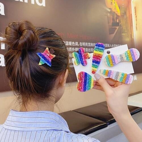New Women Girls Cute Rainbow Star Heart Flower Hairpins Children Sweet Hair Clip Barrette Hair Ornament Fashion Hair Accessories