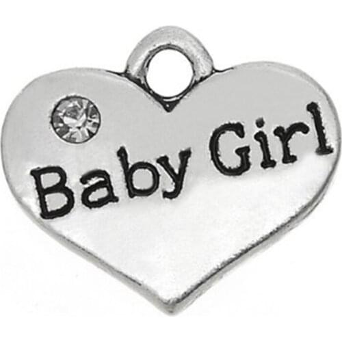 Engraved heart baby girl with small crystal charms for necklace