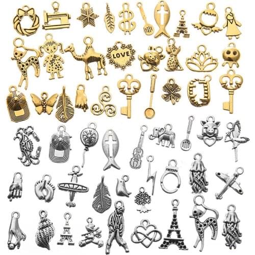 20pcs Gold Color Random Mixed Charms Lot Animal Star Heart Flower Butterfly Charms for Earrings Necklace Bracelet Jewelry Making