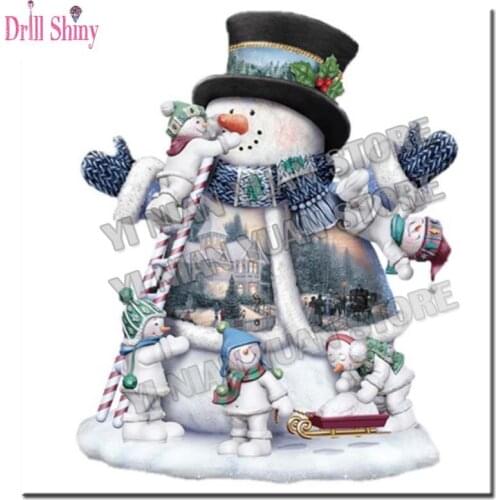 Full,Diamond Embroidery,winter,5d diamond painting Cross Stitch,3D,Diamond Mosaic,Decoration,Christmas,village,snowman,picture