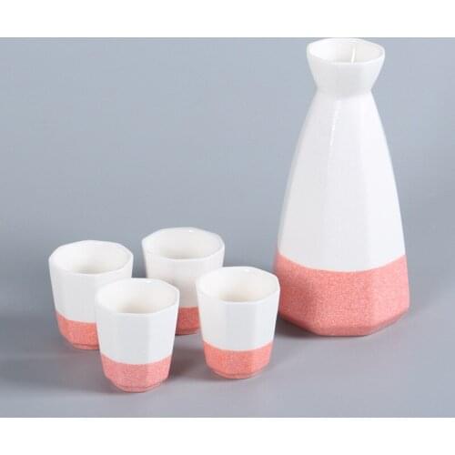 Artwork 285ml Sakeware Ceramic Hip Flask 35ml Cup 1Pot 4Cup Set Bar Restaurant Gift Spirits Wine Bottle Pouring Device with Tray