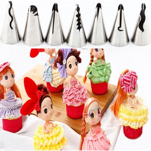 Russian Pastry Puff Skirt 7Pcs/Set Stainles Steel Nozzles Icing Piping Cake Nozzles Pastry Decorating Cupcake Decorator Tool