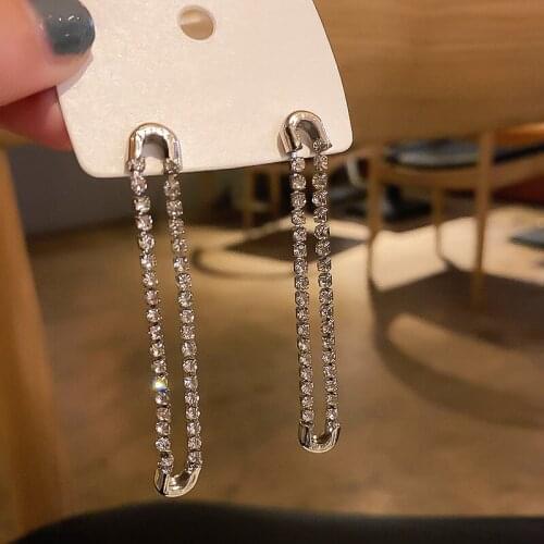 Full rhinestone chain wild earrings Korean niche design simple and fashionable net red sweet earrings