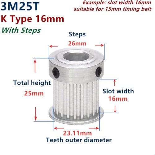 25 Teeth HTD 3M Synchronous Pulley 3m timing pulley Width 16mm 25T 3M timing belt HTD3M Pulley gear bore 5mm-18mm