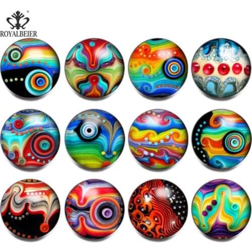 Royalbeier 12pcs Colorful Art Glass Buttons For 18mm Snap Jewelry Making Accessories 3D Print Eyes Charms Beads Snap Button