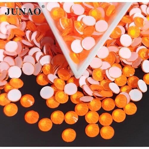 JUNAO Glitter Neon Orange Glass Rhinestone Flat Back Round Crystal Stone Nail Art Sticker Strass Diamond For DIY Decoration