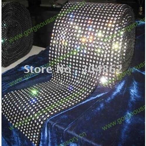 10yards 18 rows Elastic Black Plastic base crystal rhinestone mesh trim with SS16 4mm clear stones For DIY Costume accessories