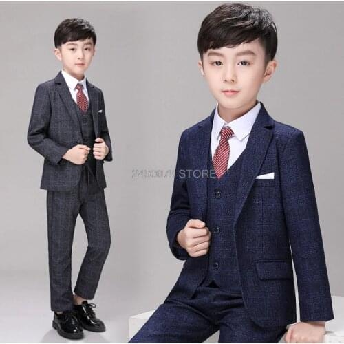 Flower Boys Wedding Suit Children Formal Jacket Vest pants Tie 4Pcs Clothing Set Kids Performance Blazer Tuxedo Dress Costume