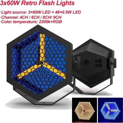 New type 210W LED Retro Flash Light LED Night Light Music Party DJ Disco Decorative Lamp With 48pc LED RGB Projector Lights