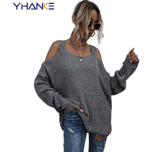 Womens Autumn Loose Thin Sweaters Off Shoulder Khaki Pullovers New Fashion Clothes Female Tops Streetwear Fall Spring Jumpers