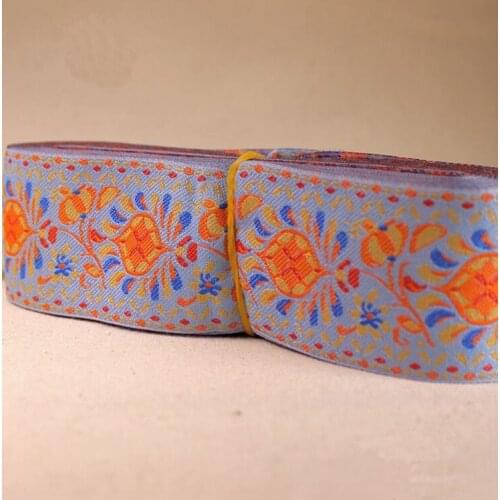 High Quality 2"5cmx10 Yards/Lot Woven Jacquard Ribbon Light background pattern Opulent Flower Craft Polyester belt accessories