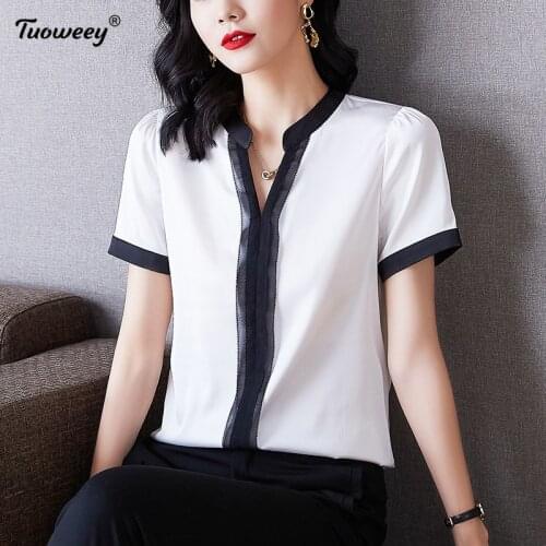 New summer style White short Sleeve Chiffon Shirt Women 2021 Casual V Neck Pullovers Blouse Women Solid Ladies Clothing Blusas