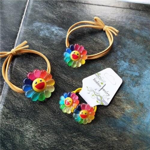 1/2PCS New Cute Cartoon Colorful Sunflower Headwear Kids Elastic Hair Bands Children Ropes Girls Accessories Baby Headdress
