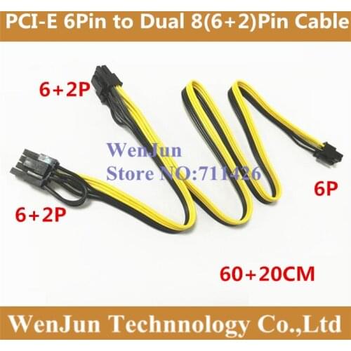 1pcs PCI-E PCIe PCI Express 6Pin male to Dual Double 2-Port 8Pin ( 6+2Pin ) Male Adapter GPU Video Card Power Cable 18AWG