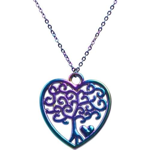 1PC Rainbow Color Alloy Family Tree Bee Sunflower Charm Stainless Steel Necklaces for Female Best Jewelry Gift