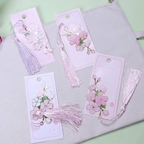 1 Pcs Lovely Metal Cherry Sakura Tassel Bookmarks Book Marker Page Holder Stationery School Office Supply Escolar Papelaria