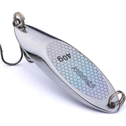 10PCS Fishing Metal Spoon Lure Treble hook 40g