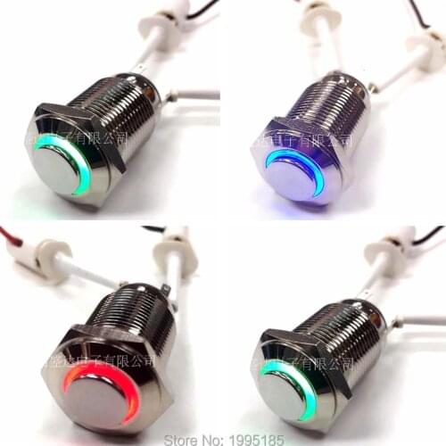 16MM Metal Button Switch High Flat Head Lamp 12V Normally Open Normally Closed Waterproof Switch Stainless Steel switch Red BLUE