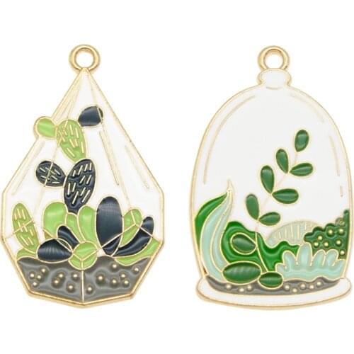 4pcs Mix Enamel Charms Potted plants jewelry making Gold Alloy Dangle Earrings Cactus Bracelet Pendant necklace Fashion Crafts
