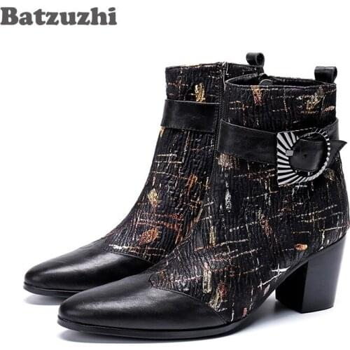 Batzuzhi Luxury Boots Men 7cm High Heels Pointed Toe Party & Wedding Short Boots Men Botas Hombre Fashion Punk Botas, Big 38-46