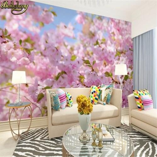 Beibehang pink sakura cherry blossom flowers floral pattern large papel de parede 3d murals wallpaper for walls 3 d wall paper