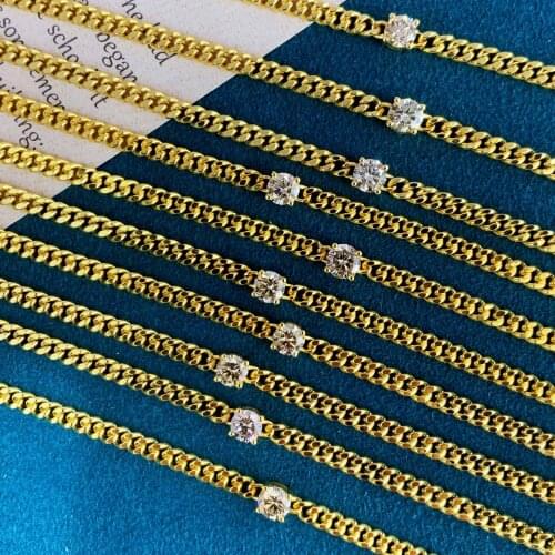 Solid 18k Yellow Gold Cuban Chain Bracelet 3mm wide with Real 0.3carat H Color Si Round Cut Diamond 18cm 7 inches One pcs