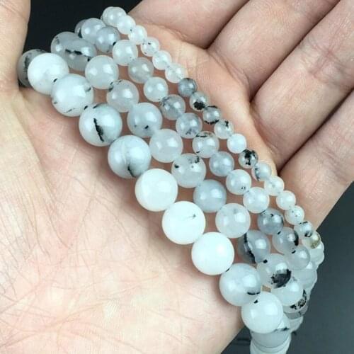 Natural Angelite Stone White Moss Beads Smooth Round Loose Spacer Bead For Making Jewelry DIY Bracelet 15'Strand 4/6/8/10/12mm