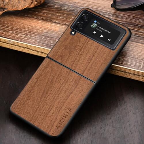 WoodLike case for Samsung Galaxy Z Flip3 5G Flip 3 Hard PC& wood PU leather skin covers coque fundas