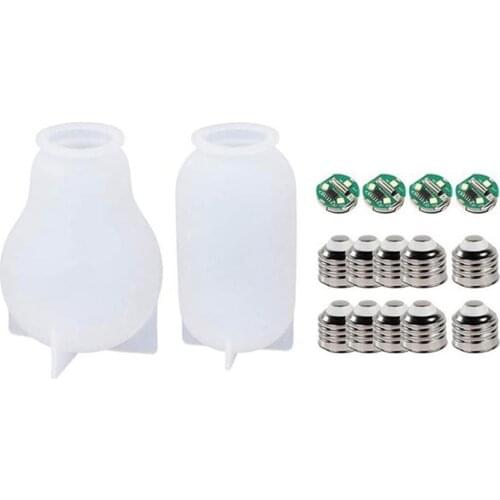 DIY Epoxy Light Bulb Resin Molds, 2PCS LED Bulb Silicone Molds for Resin,Resin Silicone Molds with 4PC LED Chip Base