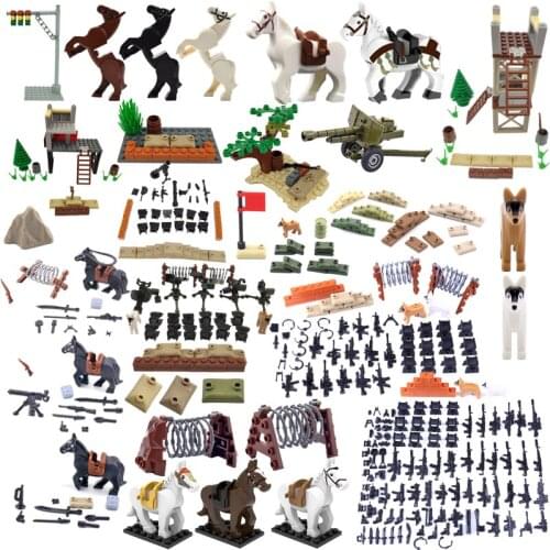 For Military Animal War Horse Police Dog Equipment Building Blocks Educational Toys Develop Childrens Interest Militaries Model