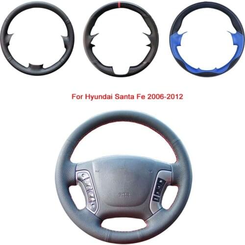 Breathable Punch Hand-Stitched Black Artificial Leather Car Steering Wheel cover For Hyundai Santa Fe 2006-2012