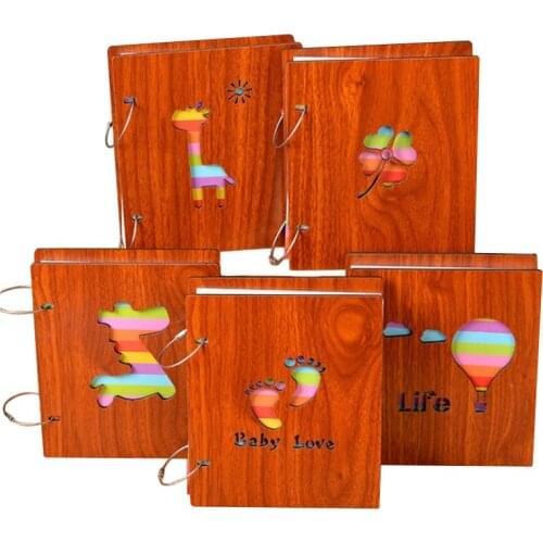 Wood Cover Photo Album Baby Scrapbooking For 5inches Photo Creative Trip Commemoration Album Hollow Out Bear Birthday Gift