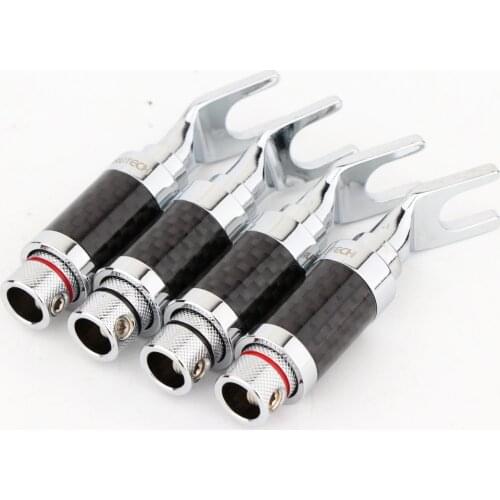 Hifi Audio Rhodium Plated Carbon Y Spade Banana Speaker Plugs Screw Fork Spade Connector