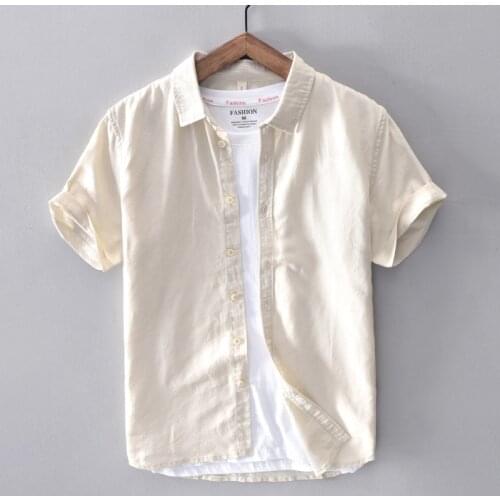 Cotton Linen Shirt Men Solid Short Sleeve Casual Slim Button Down Quality Mens Business Dress Shirts Camisa Masculina TS-644
