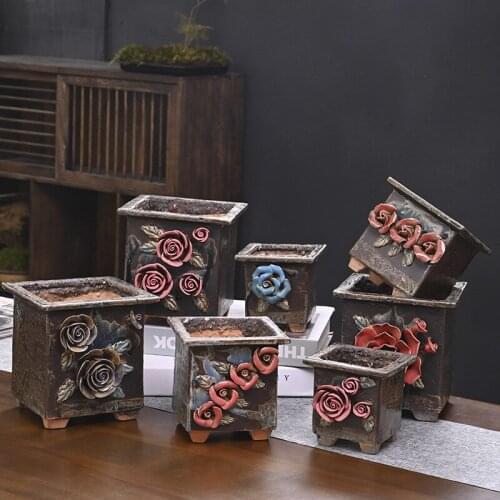 Korean three-dimensional kneading flower ceramic fleshy flower pot Maifan stone breathable square old pile fleshy flower pot