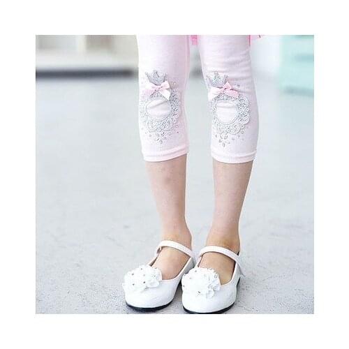 2020 Summer Childrens Clothing Girls PantsCalf-length Small Bow Solid Color Flower Baby Clothes Kids Legging