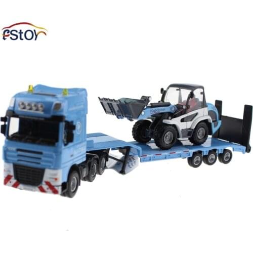 Alloy Diecast Flatbed trailer truck with mini Bulldozer model 1:50 Engineering car vehicle Truck gift toy For Children