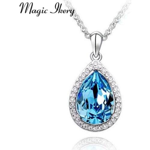 Magic Ikery Fashion Jewelry Gold Color Rhinestone Crystal design Water Drop Necklaces & Pendants for women MKZ1009