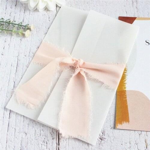 Sweet vellum wedding invitations love wedding cards silk ribbon decorated customized invite RSVP printing 50 sets