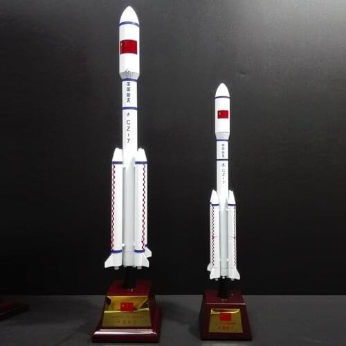 Long March 7 rocket model alloy Wooden pedestal china spacecraft satellite model ornament Space rocket series figurine crafts