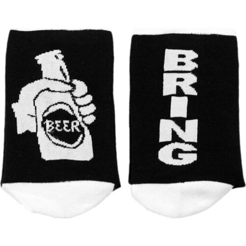 Men Women Novelty Words Crew Socks Funny Letters Bring Beer Harajuku Black White Breathable Sports Cotton Anklet Hosiery Gifts