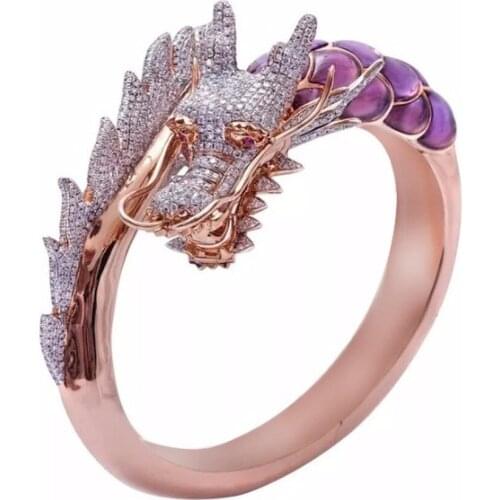 Real Dragon Shape Men Punk Ring Purple Crystal Domineering Cool Mythical Ring For Man Bars And Clubs Top Jewellery