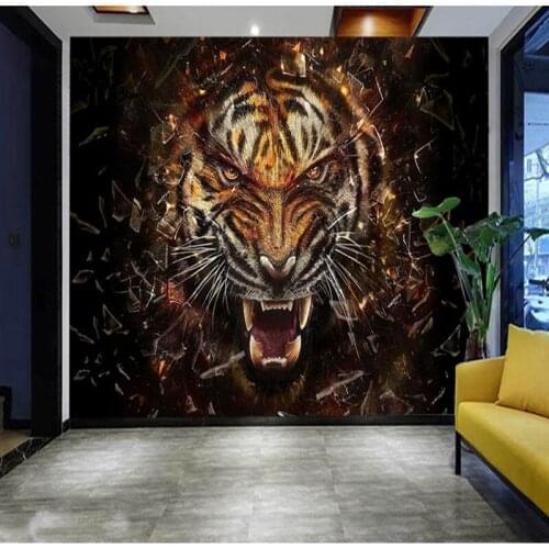 Custom 3D Canvas Mural Cool Personality Tiger Lion Business Family Living Room Bedroom Background Wallpaper