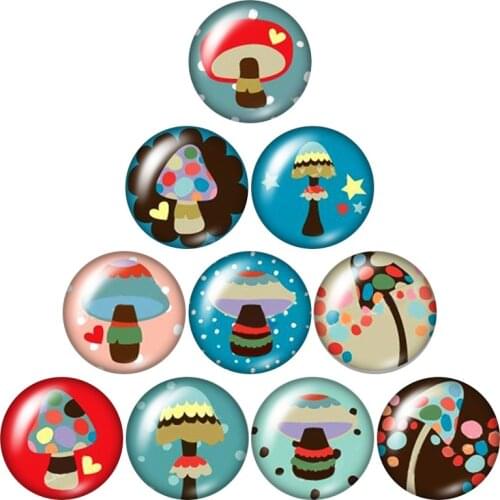 New Beauty Lovely mushroom 10pcs mixed 12mm/16mm/18mm/25mm Round photo glass cabochon demo flat back Making findings