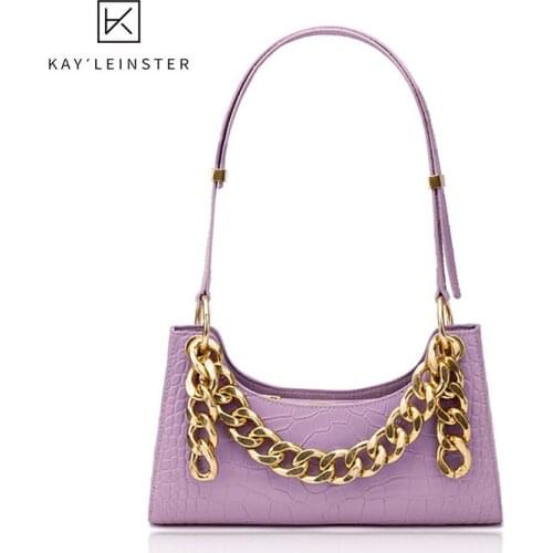 2020 New Leather Armpit Bag Trend Thick Chain Shoulder Bags Women Crocodile Pattern Baguette Female Handbag Solid Half Moon Bags