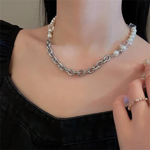 NEW Punk Imitation Pearl Splice Lasso Choker Necklace Collar Statement Golden Hip hop Lasso Pendant Necklaces for Women Jewelry