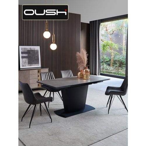 Modern simple retractable rock plate dining table, 8-person rectangular Italian light luxury dining table and chair combination