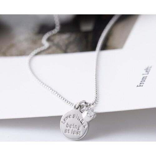 Women Round Coin Letter Engrave Necklace Womens Jewelry S925 Silver for Lady Collar De Mujer Necklace 925 Silver Necklace Women