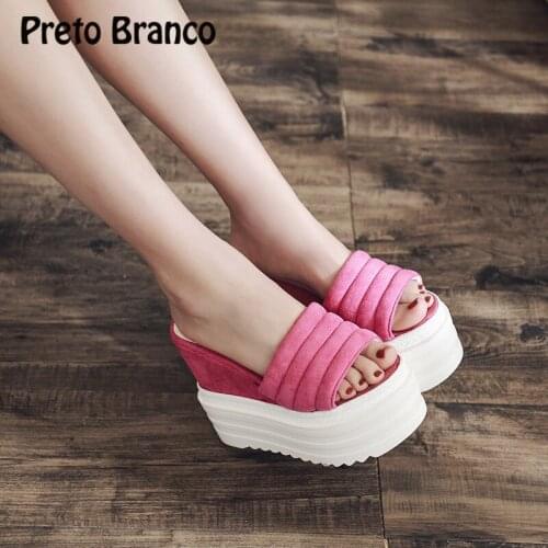 PRETO BRANCO 2020 Summer Fashion Muffin and Thick-soled Womens Shoes Suede Casual Wear Shallow Mouth Womens Sandals ZYW