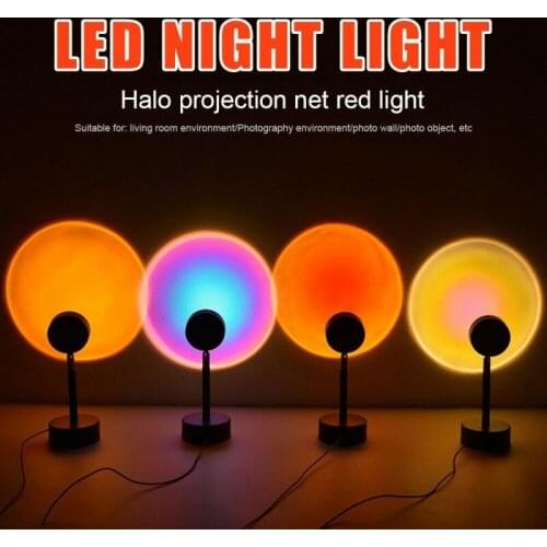 Rainbow USB Sunset Red Projector Led Night Light Sun Projection Desk Lamp for Bedroom Bar Coffee Store Wall Decoration Lighting